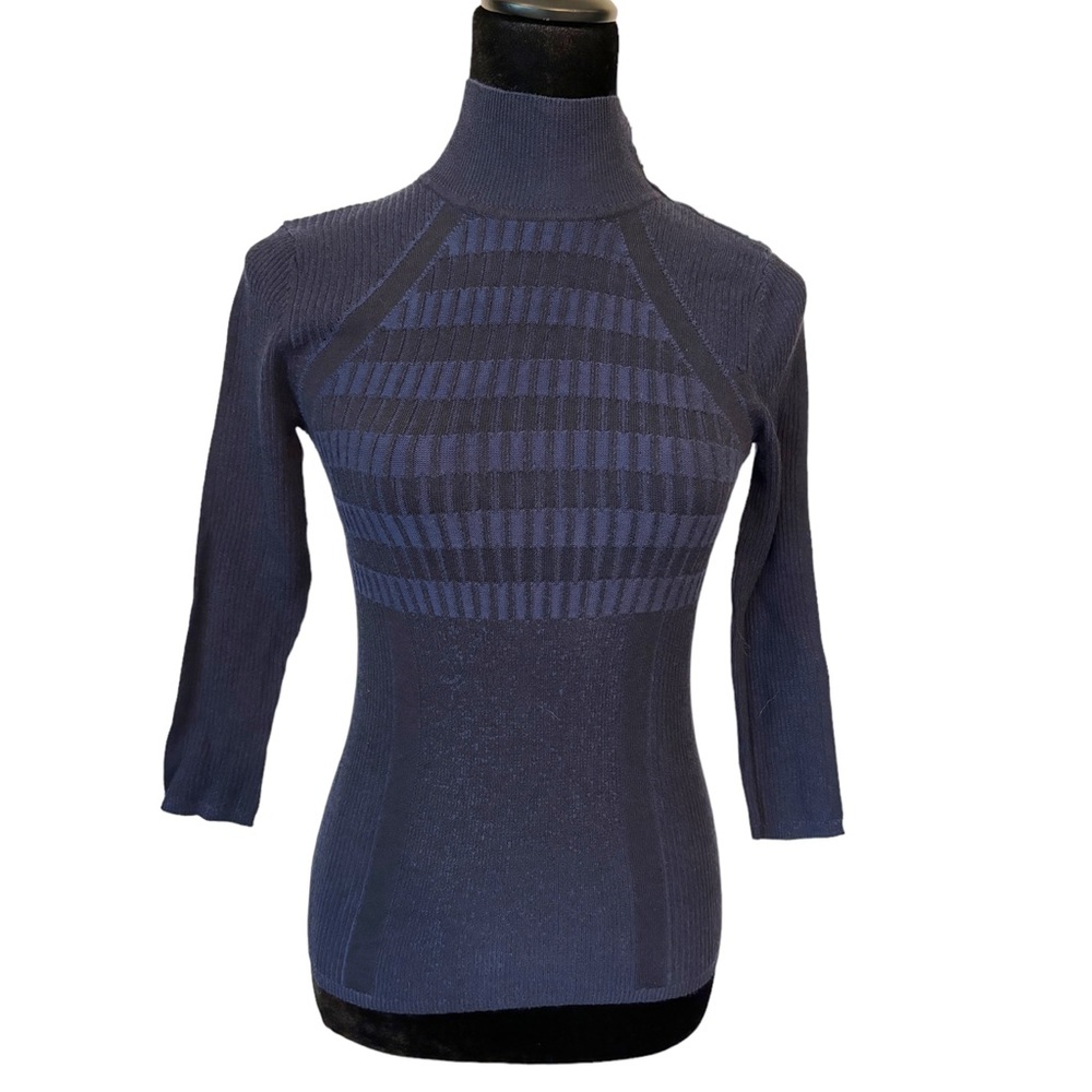 Karen Millen Blue Stripe 3/4 Sleeve Sweater Size 2 - Picture 2 of 10